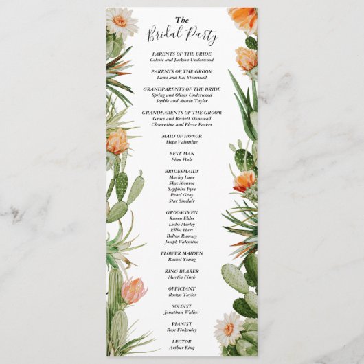 Cactus Bloemenwoestijn Bruiloft Bruidsfeest Flat Programmakaart (Achterkant)