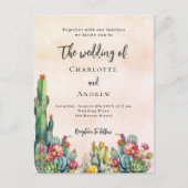 Cactus bloemetjes rustiek roos gouden bruiloft uitnodiging briefkaart (Voorkant)