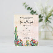 Cactus bloemetjes rustiek roos gouden bruiloft uitnodiging briefkaart (Staand voorkant)