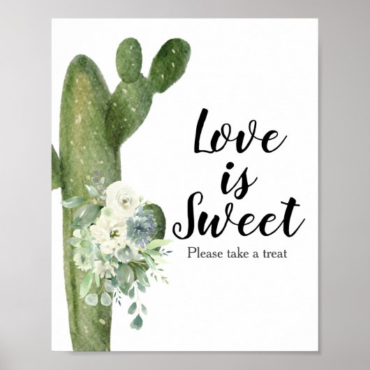 Cactus Bloemige Taco Over Liefde is Zoete Bord Poster (Voorkant)