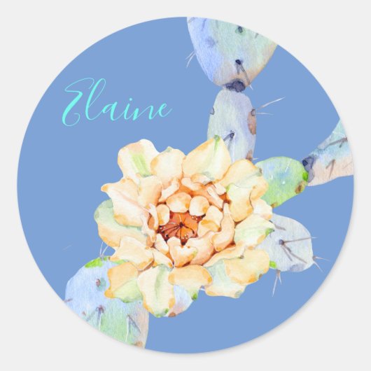 Cactus bloom desert flower waterverf ronde sticker (Voorkant)