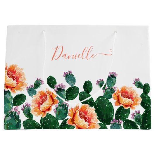 Cactus Blooming met bloemen Groot Cadeauzakje (Voorkant)