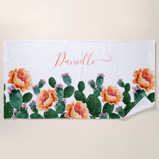 Cactus Blooming met bloemen Strandlaken (Voorkant)