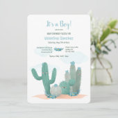Cactus Blooms Blue Baby shower Kaart (Staand voorkant)