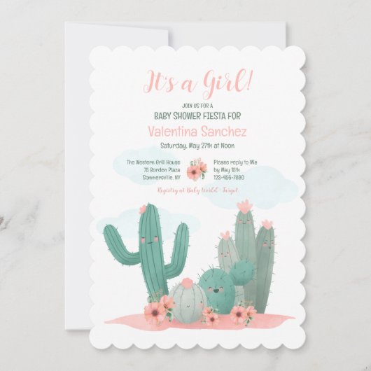 Cactus Blooms Meisje Baby shower Kaart (Voorkant)