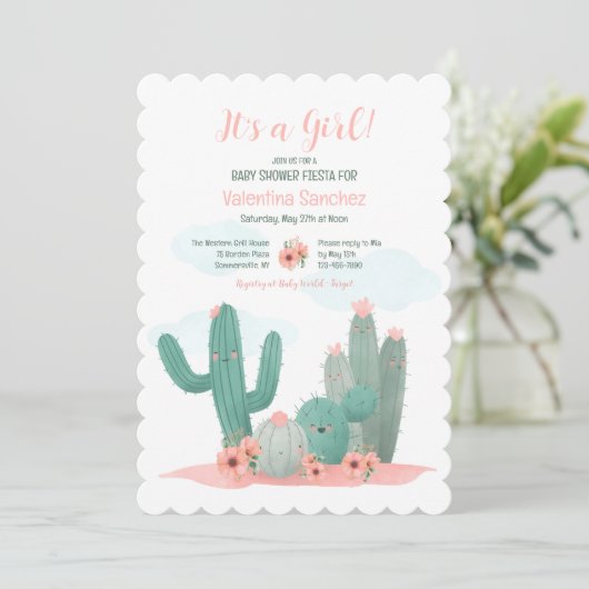 Cactus Blooms Meisje Baby shower Kaart (Staand voorkant)