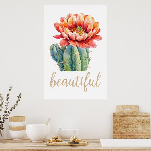 Cactus Blossom Waterverf Mooie woestijn Poster (Keuken)