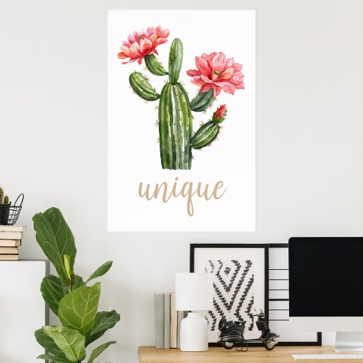 Cactus Blossom Waterverf Unique Desert Poster (Thuiskantoor)