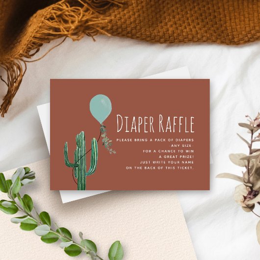 Cactus Blue Balloon Baby shower Diaper Raffle Informatiekaartje
