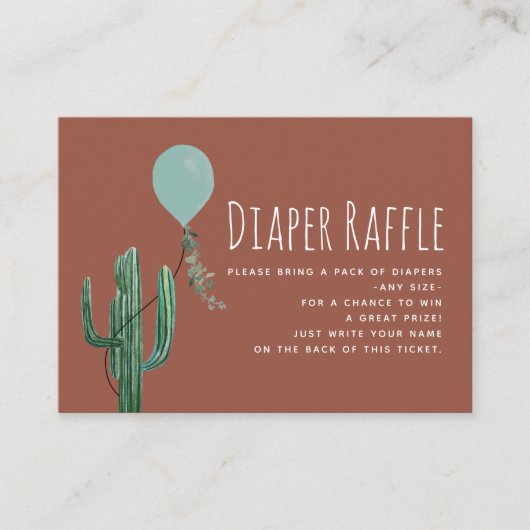 Cactus Blue Balloon Baby shower Diaper Raffle Informatiekaartje (Voorkant)