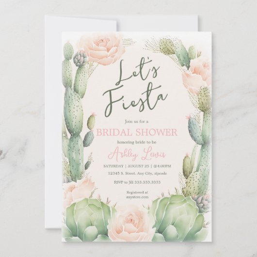 Cactus Blush Boho Woestijn Bloemachtige Bruiloft F Kaart (Voorkant)