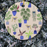 Cactus Blush Pink Keramisch Ornament<br><div class="desc">Schilderen van huisdieren,  planten en succulenten in blauwe en witte potten voor binnentuinders en gekke planten. Originele kunst van Nic Squirrell.</div>