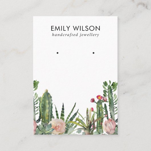 CACTUS BLUSH PROTEA FOLIAGE STUD OORBEL DISPLAY B VISITEKAARTJE (Voorkant)
