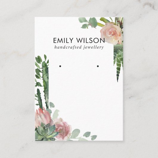 CACTUS BLUSH PROTEA FOLIAGE STUD OORBEL DISPLAY VISITEKAARTJE (Voorkant)