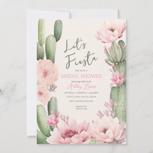 Cactus Blush roze Fiesta Boho groen bruids Kaart (Voorkant)