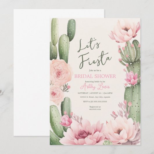 Cactus Blush roze Fiesta Boho groen bruids Kaart (Voorkant / Achterkant)