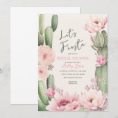 Cactus Blush roze Fiesta Boho Groene Bruidsbloemen Kaart (Voorkant / Achterkant)