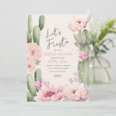 Cactus Blush roze Fiesta Boho Groenery Bruidstaart Kaart (Staand voorkant)