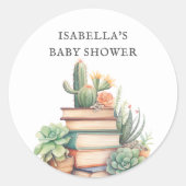 Cactus boek thema Baby shower gunst Ronde Sticker (Voorkant)