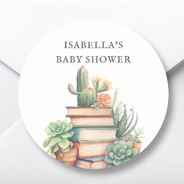 Cactus boek thema Baby shower gunst Ronde Sticker