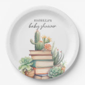 Cactus boek thema | Baby Shower Papieren Bordje (Voorkant)