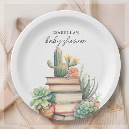 Cactus boek thema | Baby Shower Papieren Bordje
