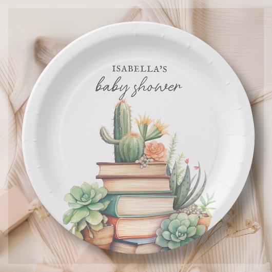 Cactus boek thema | Baby Shower Papieren Bordje