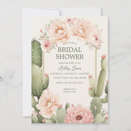 Cactus Boho Bruidsfeest Woestijn Bloemen Kaart (Voorkant)