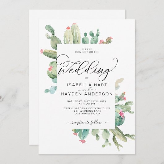 Cactus Boho Cacti Desert Succulents Wedding Kaart (Voorkant / Achterkant)