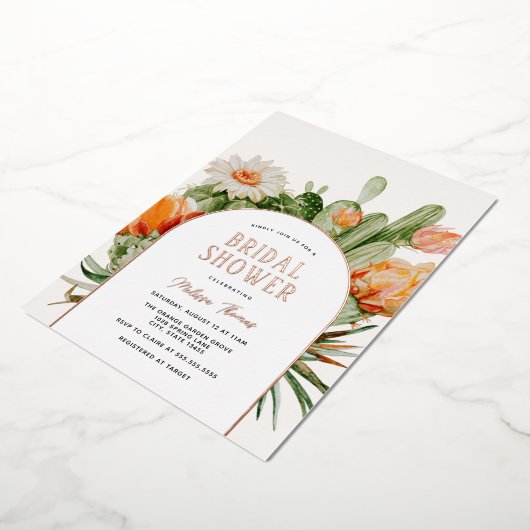 Cactus Boho Vrijgezellenfeest Folie Uitnodiging (Gedraaid)