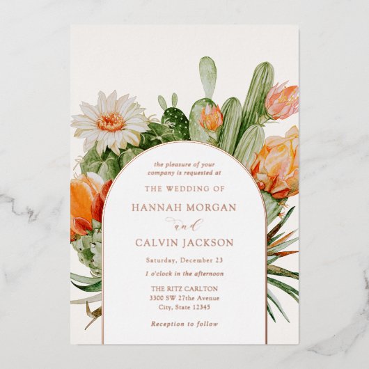 Cactus Boho Wedding Folie Uitnodiging (Voorkant)
