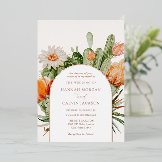 Cactus Boho Wedding Folie Uitnodiging (Staand Voorkant)