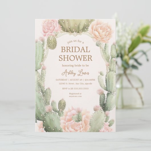 Cactus Boho Woestijnbloem Bruidsdouche Kaart (Staand voorkant)