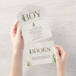 Cactus Book Request Baby shower All In One Uitnodiging