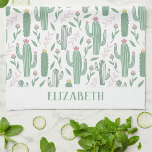 Cactus botanisch patroon gepersonaliseerd theedoek