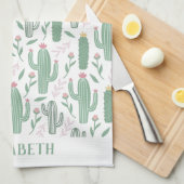 Cactus botanisch patroon gepersonaliseerd theedoek (Quarter Fold)
