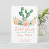 Cactus Bridal Shower Invitation Succulent Pink Kaart (Staand voorkant)
