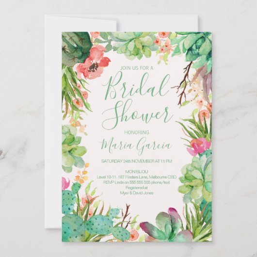 Cactus Bridal Shower Kaart (Voorkant)