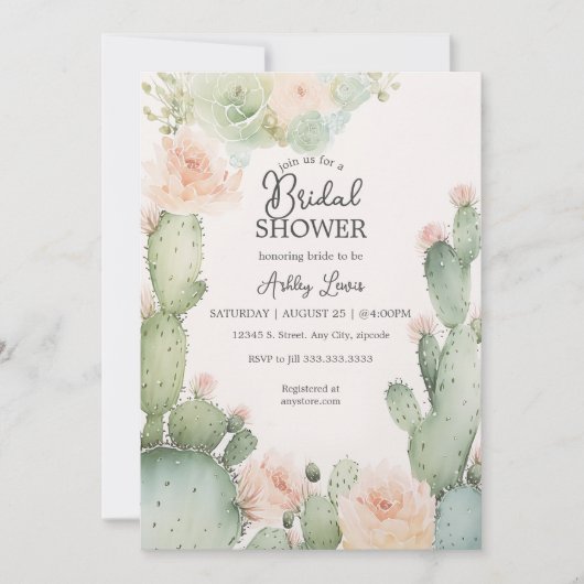 Cactus Bruids Boho Bloemen Groen Kaart (Voorkant)