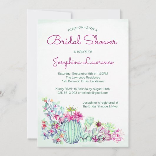 Cactus bruids douche uitnodigingen (Voorkant)