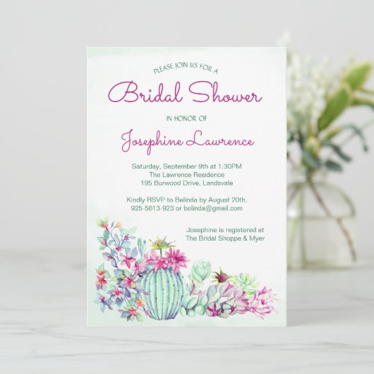Cactus bruids douche uitnodigingen (Staand voorkant)