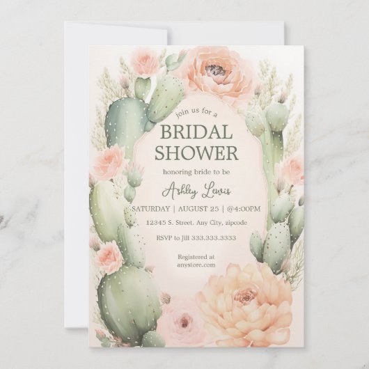 Cactus bruidsdouche, boho bloemen kaart (Voorkant)