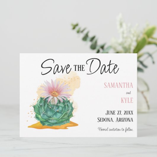 Cactus Bruiloft Bewaar de Datum Kaart (Staand voorkant)