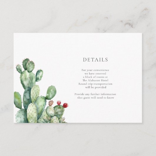 Cactus bruiloft details informatiekaartje (Voorkant)