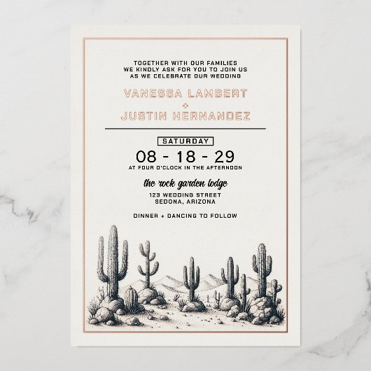 Cactus Bruiloft Folie Uitnodiging (Voorkant)