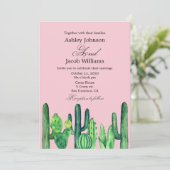 Cactus bruiloft. Groene succulent. Modern roze Kaart (Staand voorkant)