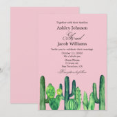 Cactus bruiloft. Groene succulent. Modern roze Kaart (Voorkant / Achterkant)