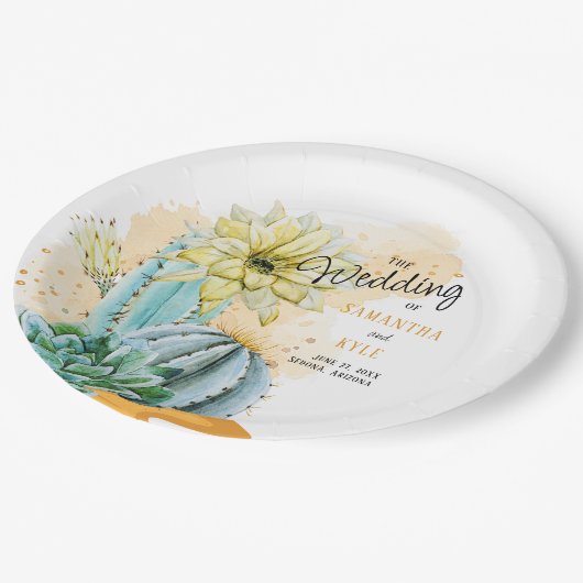 Cactus Bruiloft Papieren Bordje (Gekanteld)