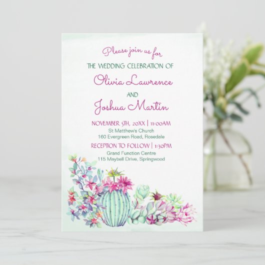 Cactus bruiloft uitnodigingen (Staand voorkant)