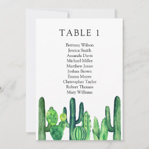Cactus bruiloft zitplaatskaart. Groen tafelplan Kaart